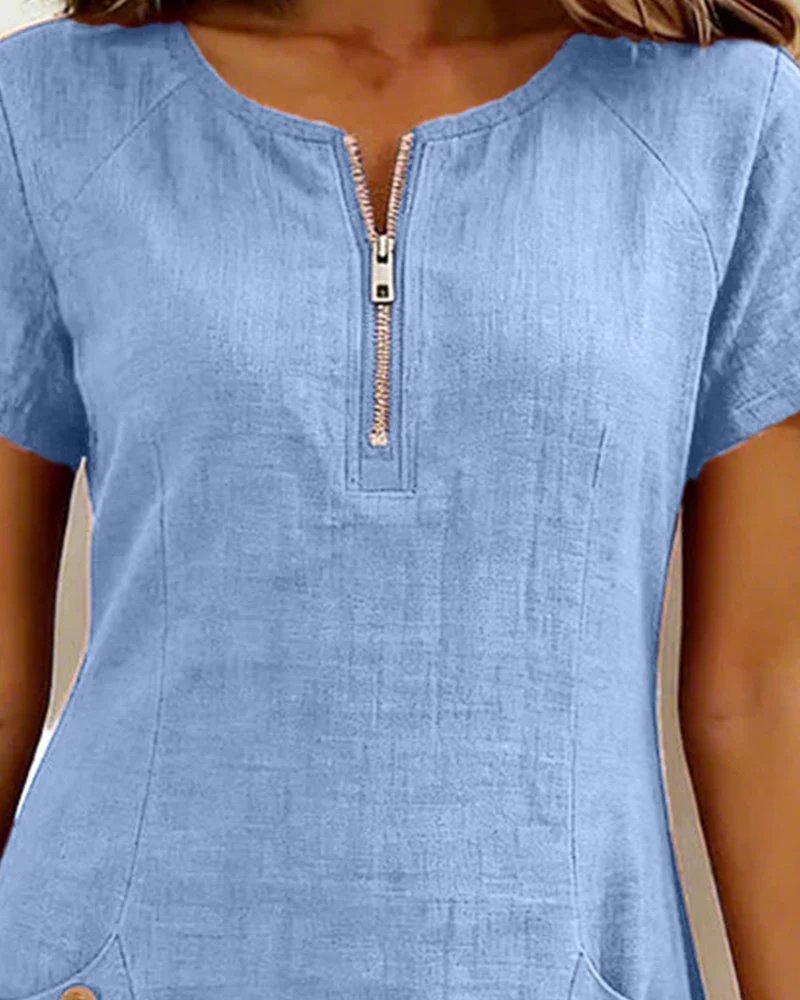 Bella A-Line Short-Sleeved Pocket Zipper Dress