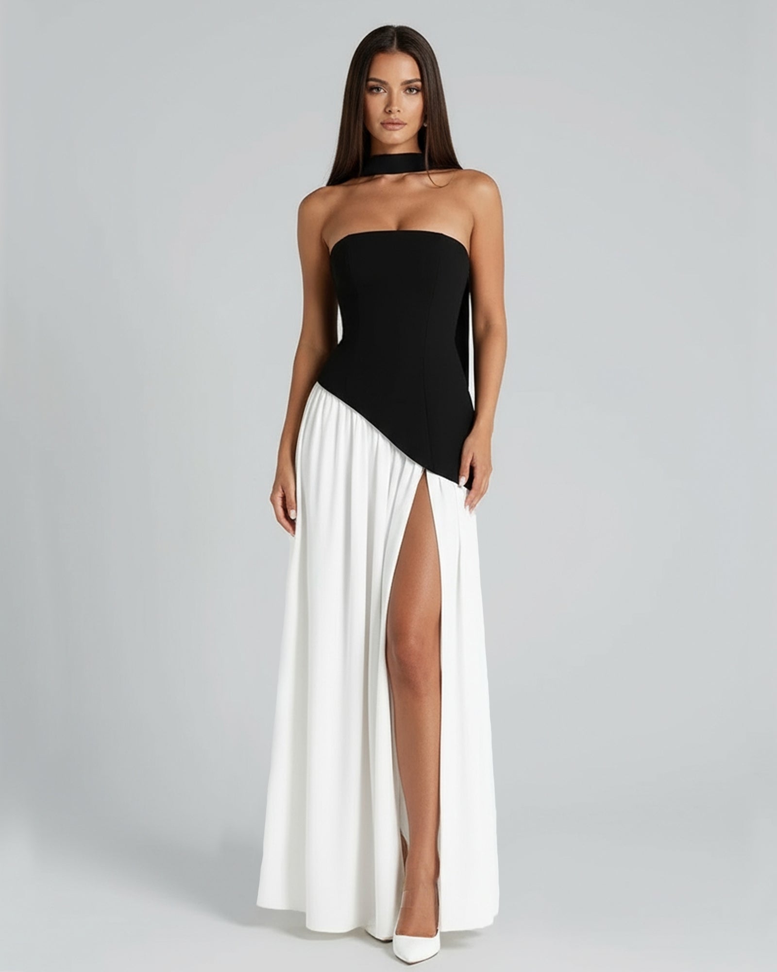Leah Scarf Asymmetric Maxi Dress