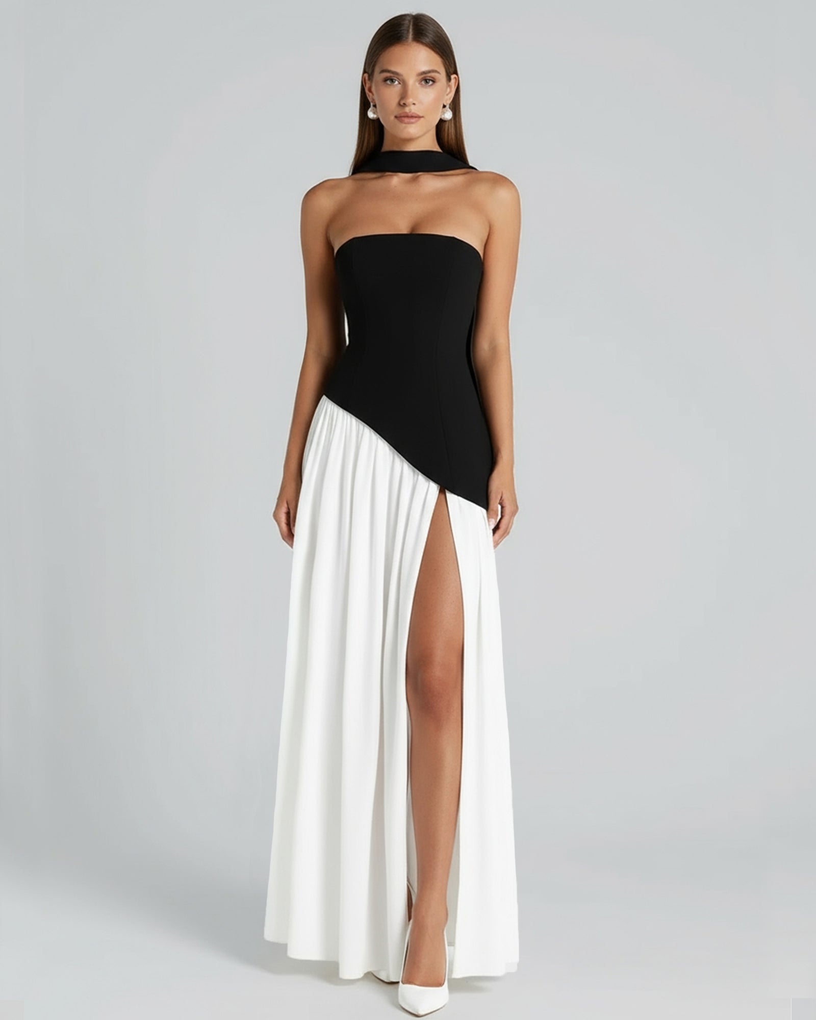 Leah Scarf Asymmetric Maxi Dress