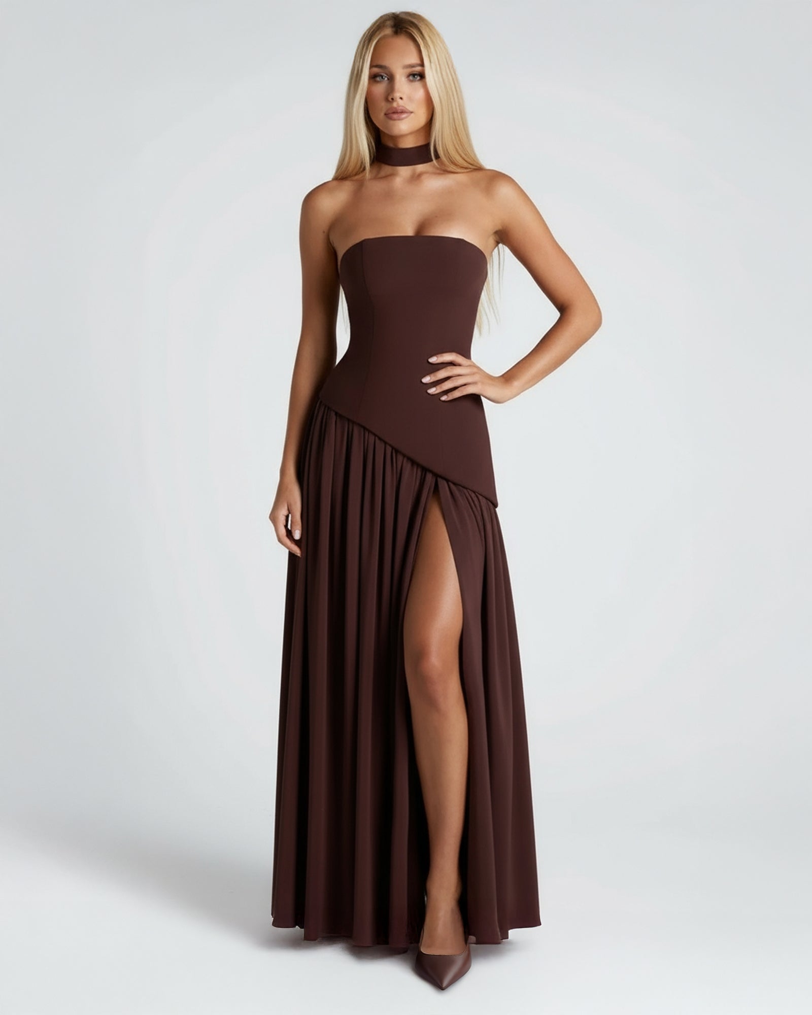 Leah Scarf Asymmetric Maxi Dress