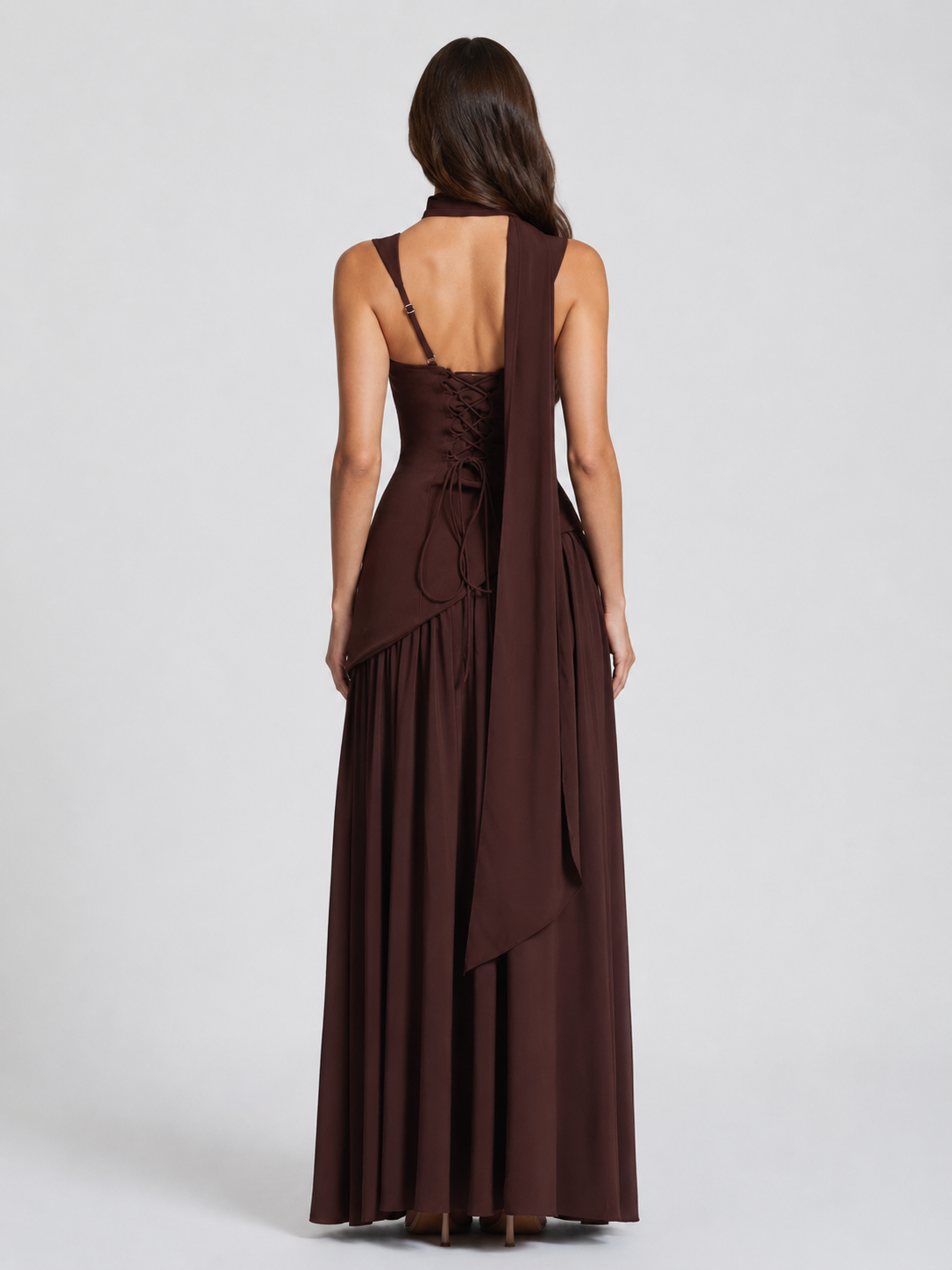 Yasmin Draped Satin Feel Maxi Dress Sculpted Elegant Silhouette