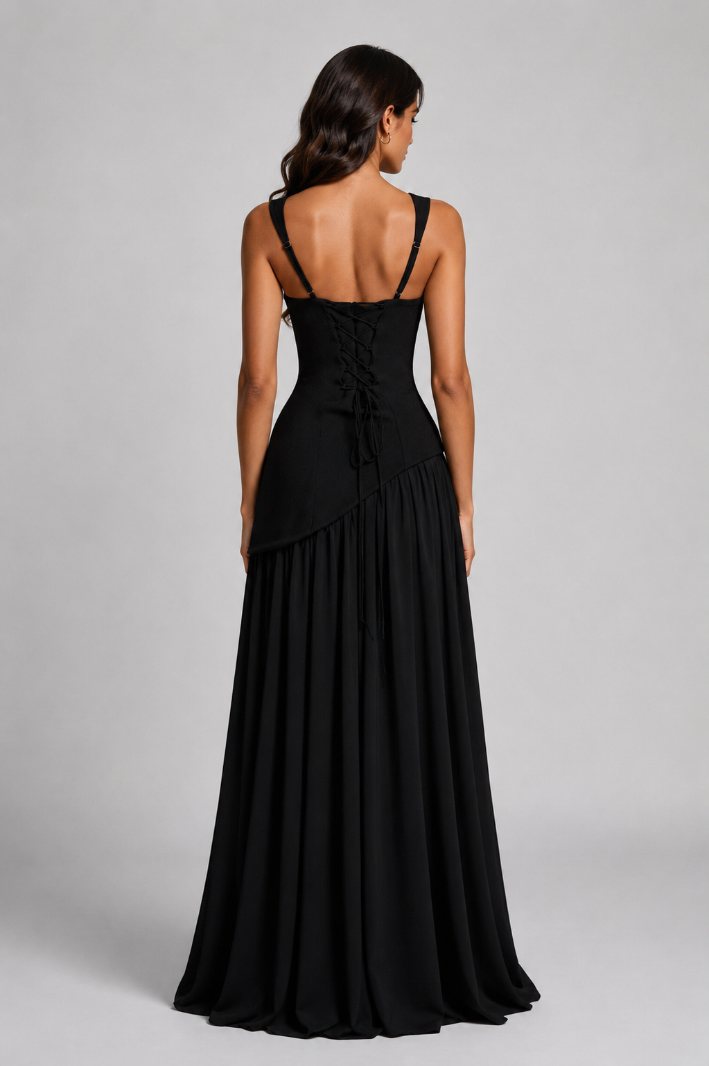 Yasmin Draped Satin Feel Maxi Dress Sculpted Elegant Silhouette